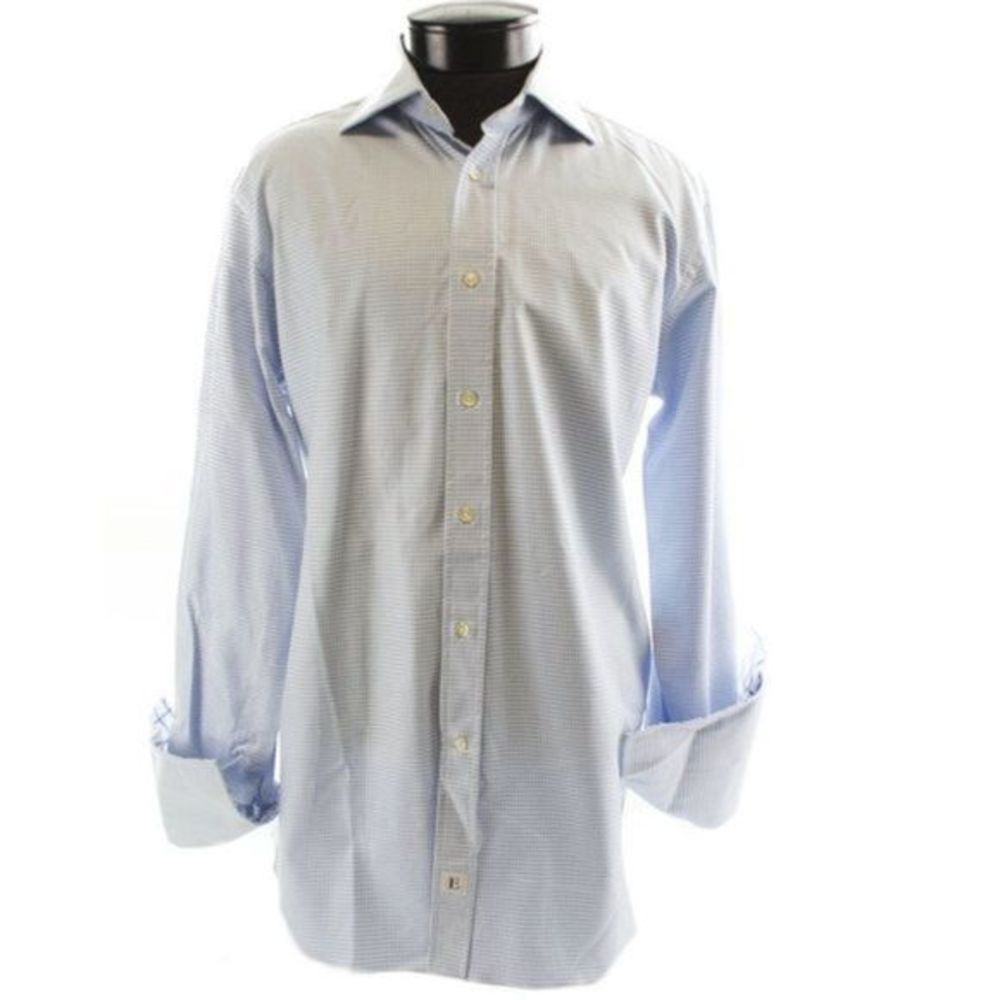 EMMETT LONDON Mens Blue Houndstooth Shirt Size 16
